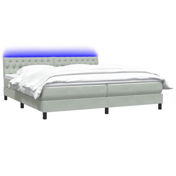 vidaXL Box Spring Posteľ s matracom a LED Svetlosiv&aacute; 180x220 cm Zamat