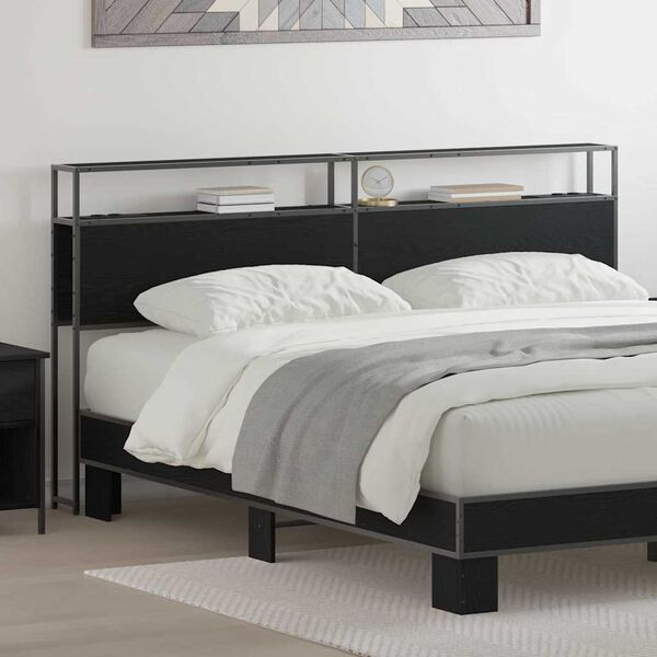 vidaXL &Uacute;ložn&eacute; čelo s poličkou Čierny dub 200 cm Kompozitn&eacute; drevo