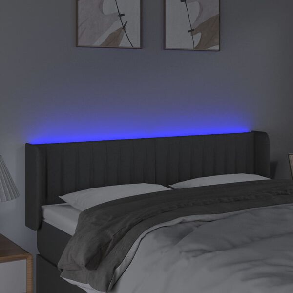 vidaXL Čelo postele s LED tmavosivé 147x16x78/88 cm látka