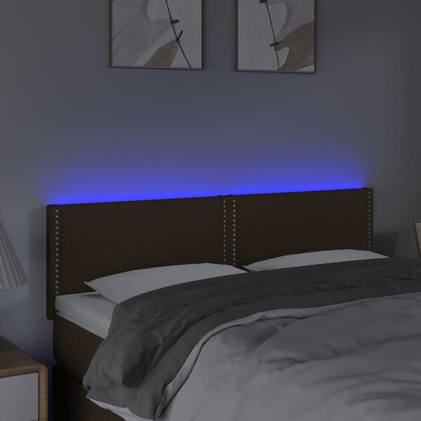 vidaXL Čelo postele s LED tmavohend&eacute; 144x5x78/88 cm l&aacute;tka