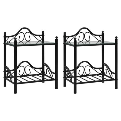 vidaXL Nočné stolíky, 2 ks, oceľ a tvrdené sklo, 45x30,5x60 cm, čierne