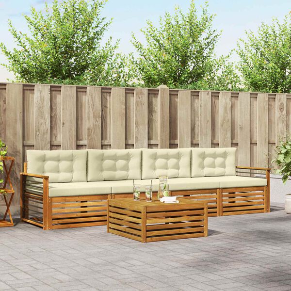 vidaXL Z&aacute;hradn&aacute; s&uacute;prava gaučov s vank&uacute;&scaron;om 5 pcs Pr&iacute;rodn&aacute; a kr&eacute;mov&aacute;