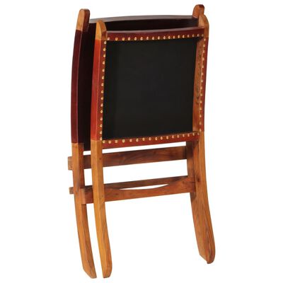 vidaXL Skladacia relaxačná stolička tmavohnedá pravá koža