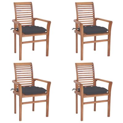 vidaXL Jedálenské stoličky 4 ks antracitové podložky tíkový masív