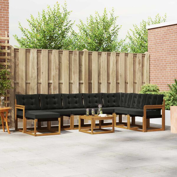 vidaXL Z&aacute;hradn&aacute; s&uacute;prava gaučov s vank&uacute;&scaron;om 9 pcs Pr&iacute;rodn&aacute; a čierna