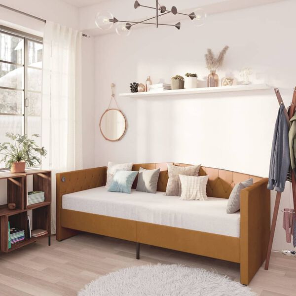 vidaXL Pohovka s matracom a USB hned&aacute; zamatov&aacute; 90x200 cm