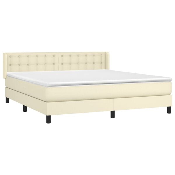 vidaXL Boxspring posteľ s matracom kr&eacute;mov&aacute; 180x200 cm umel&aacute; koža