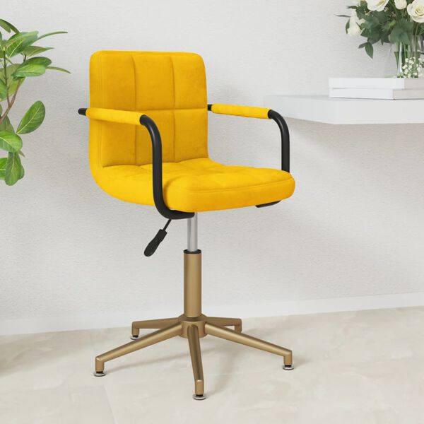 vidaXL Otočn&aacute; jed&aacute;lensk&aacute; stolička horčicovo-žlt&aacute; zamatov&aacute;