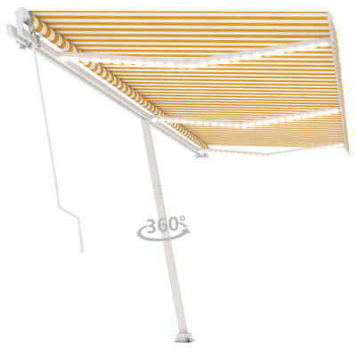 vidaXL Ručne zaťahovacia markíza s LED 600x350 cm žltá a biela