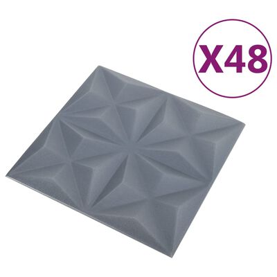 vidaXL 3D nástenné panely 48 ks 50x50 cm, origami, sivé 12 m²