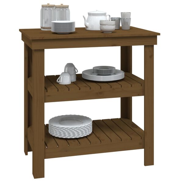 vidaXL Pracovná lavica medová 78,5x50x80 cm masívna borovica