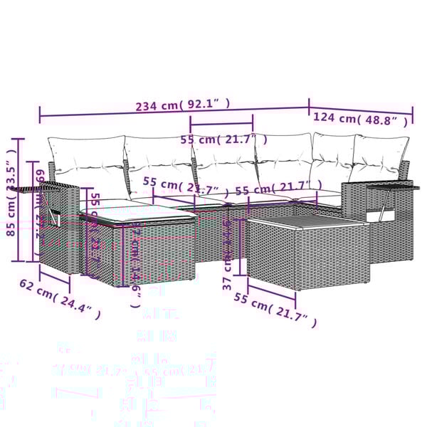 vidaXL 7-dielna z&aacute;hradn&aacute; s&uacute;prava pohoviek s vank&uacute;&scaron;mi siv&aacute; polyratanov&aacute;
