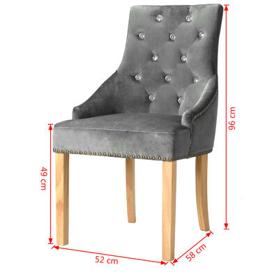 vidaXL Jedálenské stoličky 2 ks, strieborné, dubový masív a zamat