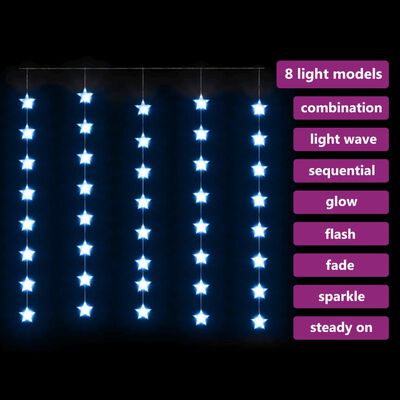 vidaXL LED svetelný záves s hviezdami 200 LED modrý 8 funkcií