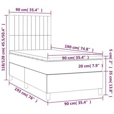 vidaXL Posteľ boxsping s matracom a LED tmavohnedá 90x190 cm látka