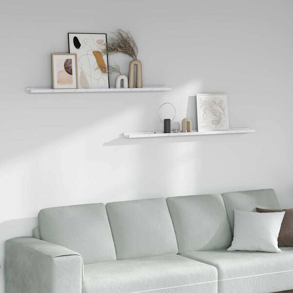 vidaXL Stenn&aacute; polica s poličkou 2 pcs Biely mramor 115 x 9 x 3 cm