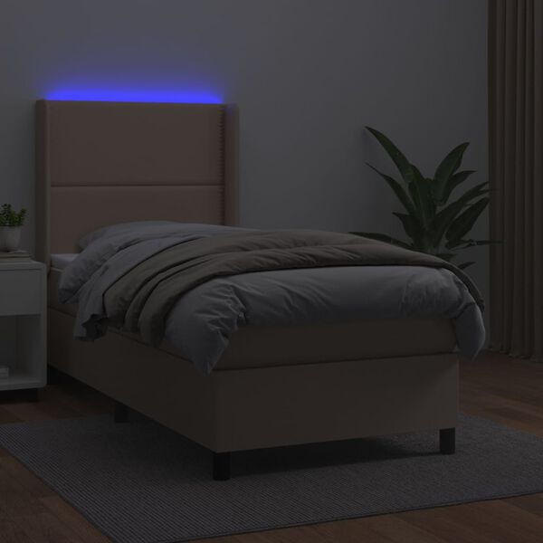 vidaXL Boxspring posteľ matrac a LED kapučínová 90x190 cm umelá koža