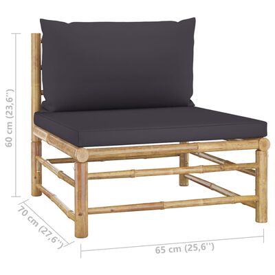 vidaXL 7-dielna záhradná sedacia súprava s tmavosivými podložkami bambusová