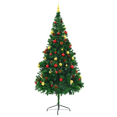 vidaXL Osvetlený umelý vianočný stromček s ozdobami, zelený 210 cm