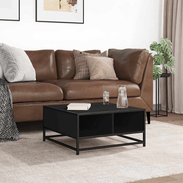 vidaXL Konferenčný stolík čierny 60,5x60,5x30cm kompozitné drevo a kov