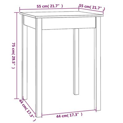 vidaXL Jedálenský stolík 55x55x75 cm borovicový masív