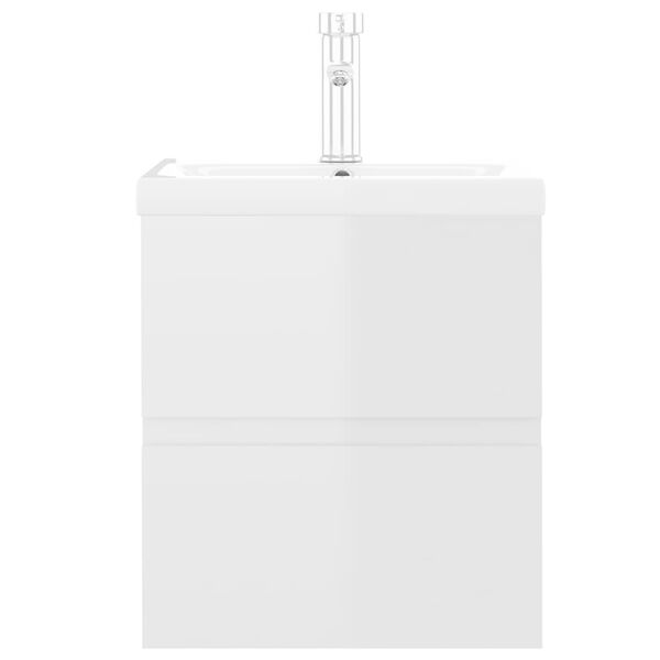 vidaXL Skrinka so vstavan&yacute;m um&yacute;vadlom leskl&aacute; biela drevotrieska