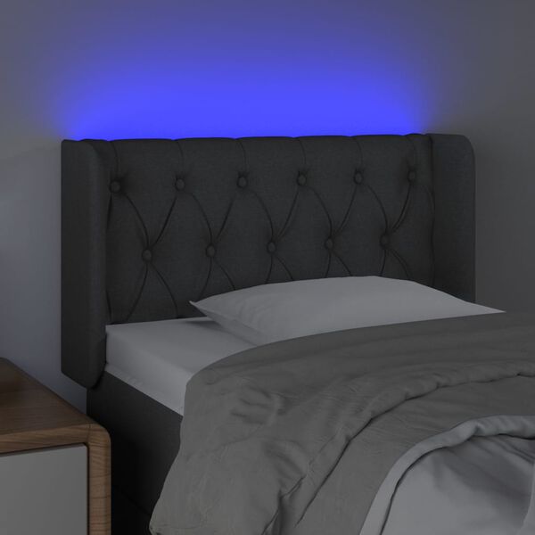 vidaXL Čelo postele s LED tmavosivé 83x16x78/88 cm látka