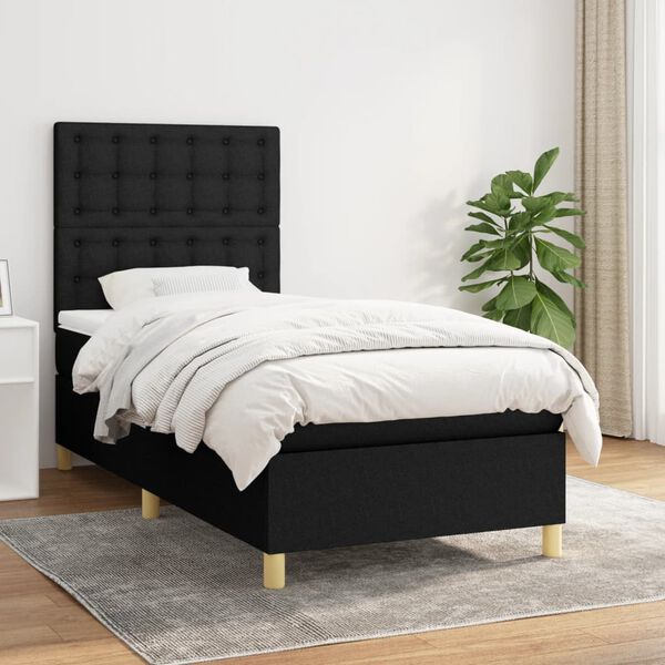 vidaXL Posteľn&yacute; r&aacute;m boxspring s matracom čierny 90x190 cm l&aacute;tka