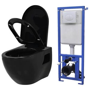 vidaXL Keramick&eacute; z&aacute;vesn&eacute; WC so skrytou n&aacute;držou, čierne