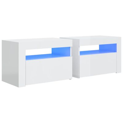 vidaXL Nočné stolíky 2 ks s LED, lesklé biele 60x35x40 cm