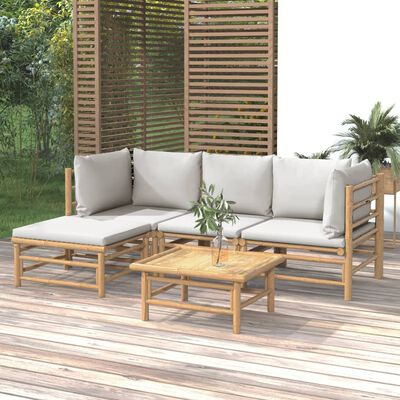 vidaXL 5-dielna záhradná sedacia súprava bledosivé vankúše bambus