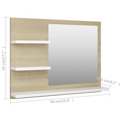 vidaXL Kúpeľňové zrkadlo, biela+sonoma 60x10,5x45 cm, kompozitné drevo