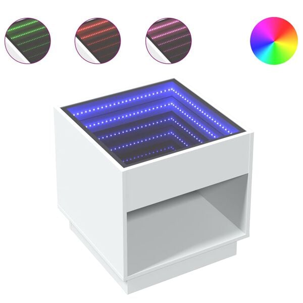 vidaXL Konferenčn&yacute; stol&iacute;k s nekonečn&yacute;mi LED biely 50x50x50 cm