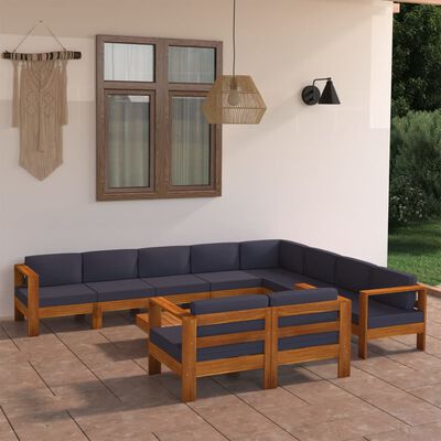 vidaXL 10-dielna záhradná sedacia súprava s tmavosivými podložkami akáciové drevo