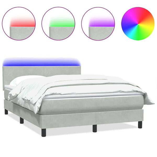 vidaXL Box Spring Posteľ s matracom a LED Svetlosiv&aacute; 160x220 cm Zamat