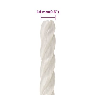 vidaXL Pracovné lano biele 14 mm 100 m polypropylén