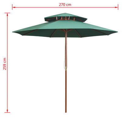 vidaXL Dvojitý slnečník s drevenou konštrukciou, 270x270 cm, zelený