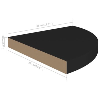 vidaXL Plávajúca rohová polica, čierna 35x35x3,8 cm, MDF