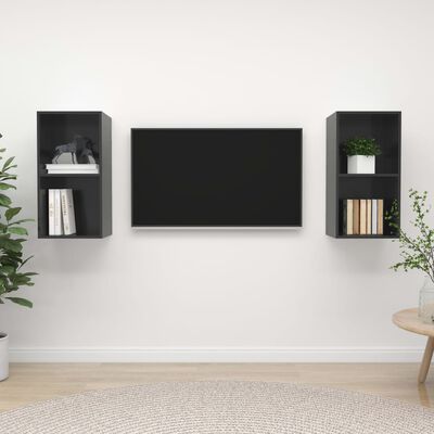vidaXL Nástenné TV skrinky 2 ks lesklé sivé drevotrieska