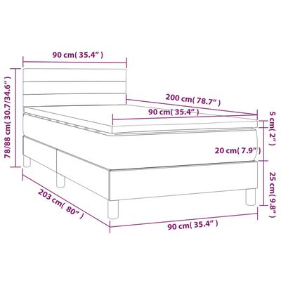 vidaXL Posteľný rám boxsping matrac a LED tmavozelený 90x200 cm zamat