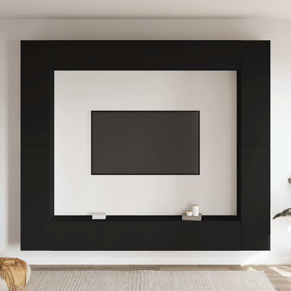 vidaXL 8-dielna s&uacute;prava TV skriniek čierna drevotrieska