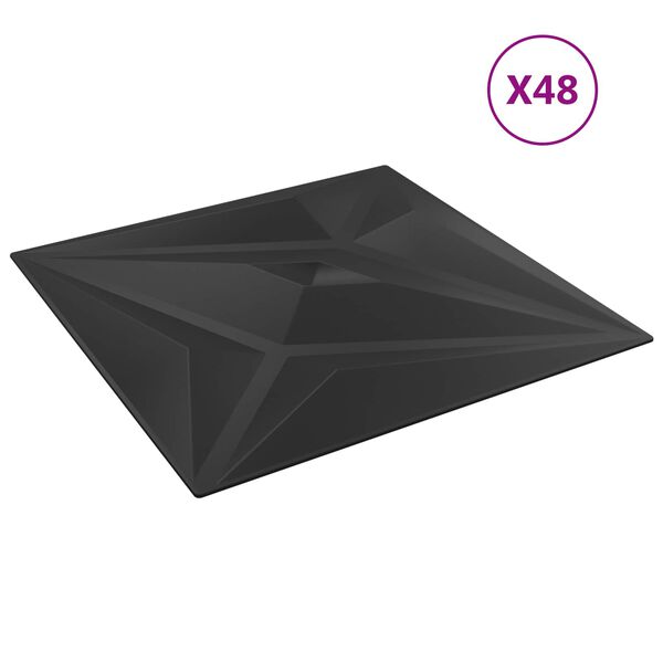 vidaXL N&aacute;stenn&eacute; panely Hviezda 48 pcs Čierny Star 50 x 50 cm XPS Pena