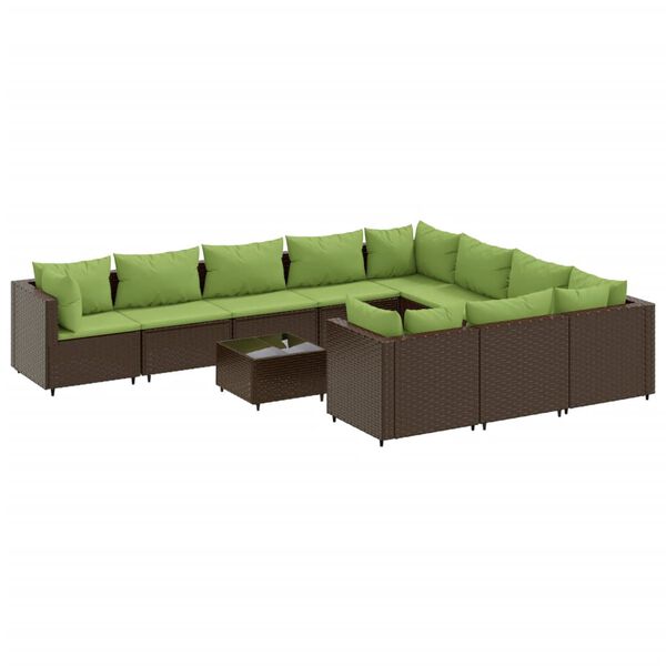 vidaXL 11-dielna záhradná sedacia súprava a vankúše hnedá polyratan