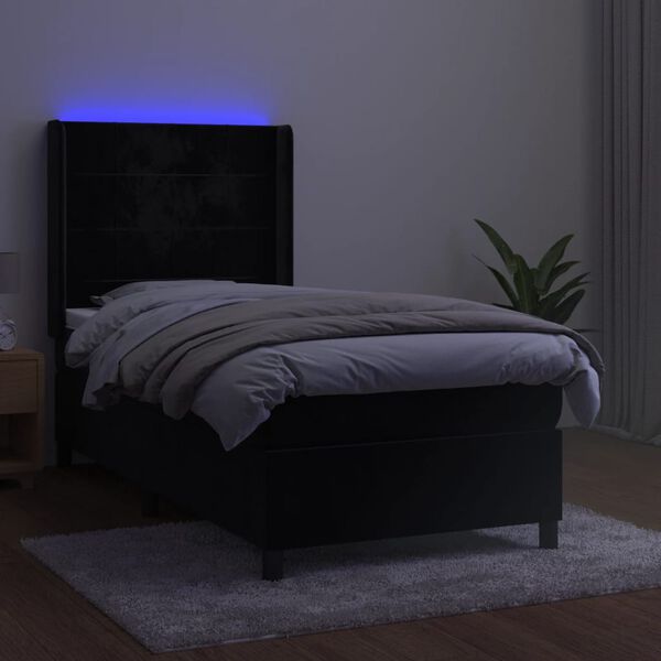vidaXL Posteľ boxsping s matracom a LED čierna 90x190 cm zamat
