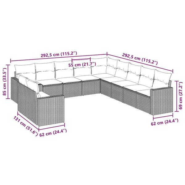 vidaXL 11-dielna z&aacute;hradn&aacute; sedacia s&uacute;prava vank&uacute;&scaron;e polyratan čierna