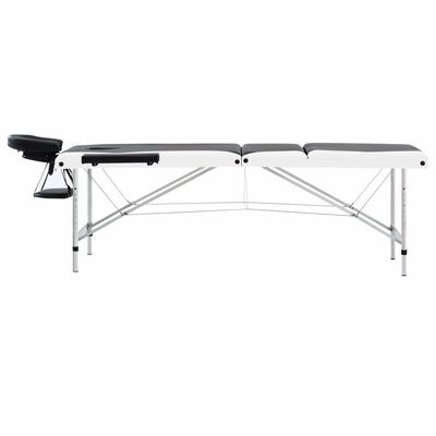 vidaXL Skladací masážny stôl, 3 zóny, hliník, čierno biely