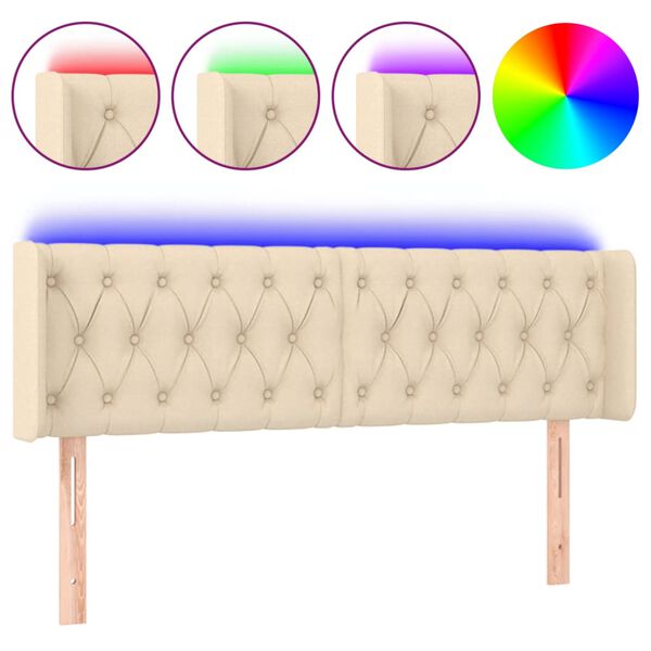 vidaXL Čelo postele s LED krémové 147x16x78/88 cm látka