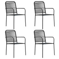 vidaXL Záhradné stoličky 4 ks čierne bavlnené šnúry a oceľ