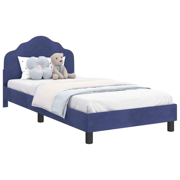 vidaXL Detský rám na posteľ s čelom Policajná modrá 90 x 190 cm Zamat