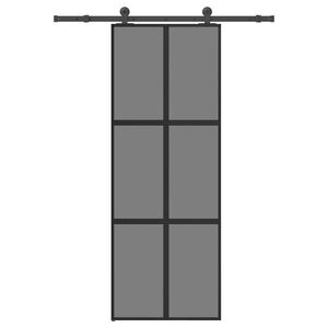vidaXL Posuvn&eacute; dvere s kovan&iacute;m 76x205 cm tvrden&eacute; sklo a hlin&iacute;k &uacute;zke